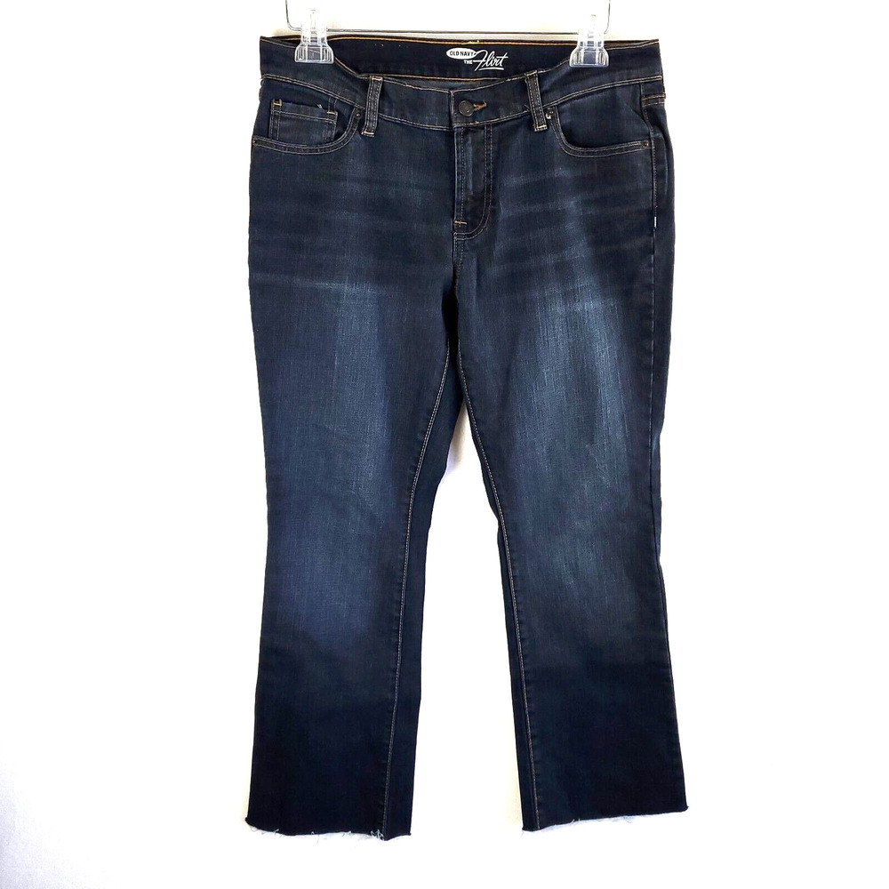 Old Navy Jeans Womens 8 Long Flirt Bootcut Raw Hem Blue Mid Rise Stretch Pants